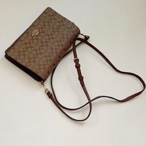 Coach Classic Brown & Tan Signature Monogram Crossbody Bag With Adjustable Strap
